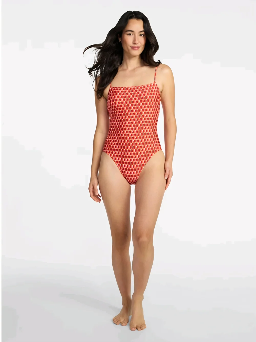 Time and Tru Red Geometric One-Piece Swimsuit